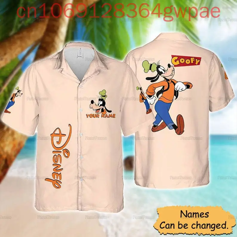

Disney Goofy повседневные 3D гавайские рубашки мужские женские детские летние пляжные рубашки с короткими рукавами модные рубашки на пуговицах