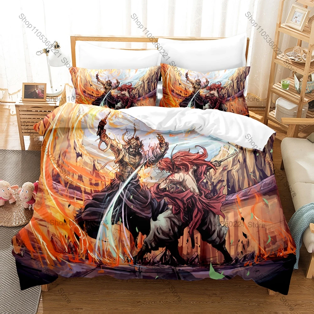 Samurai X Rurouni Kenshin Duvet Cover + 2 Pillowcases, Character Print Cozy Bedding for Japanese Animation Lovers