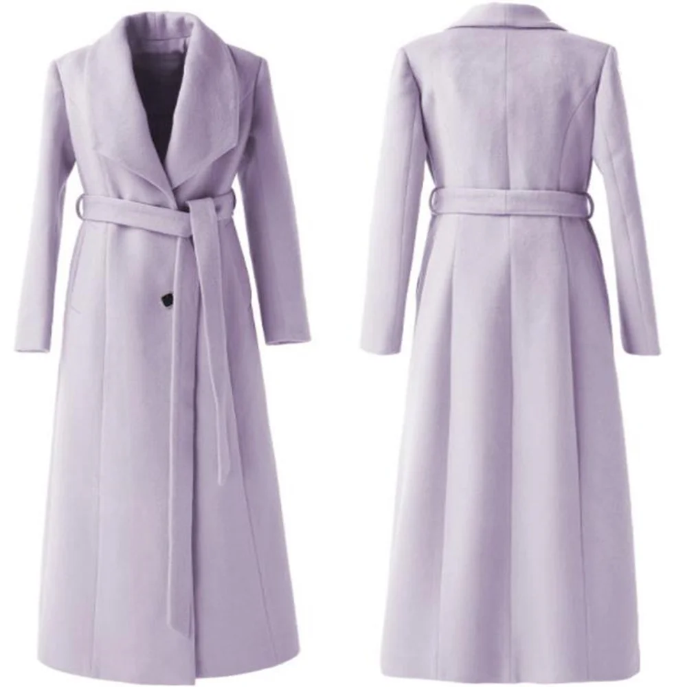 

Woolen coat winter ladies temperament fashion lapel long over the knee thickened warm coat women