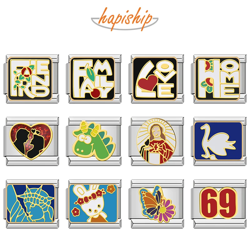 Hapiship New Flower 69 Friend Love Home Family Italian Charms Fit 9mm Stainless Steel Bracelet Wholesale Jewelry DJ1695