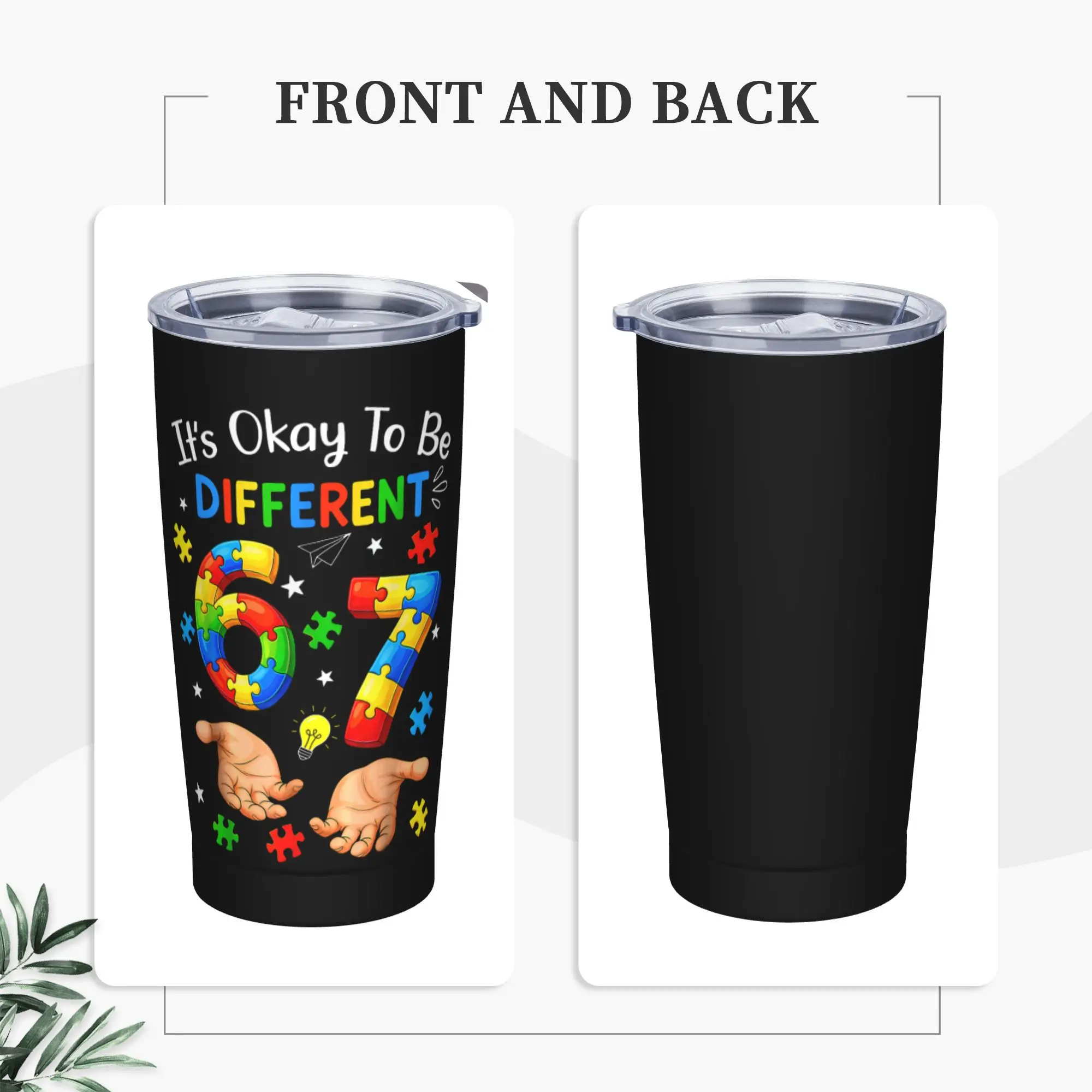 Stainless Steel Tumbler Okay to Be Different 67 Autism Awareness Coffee Mug  Portable Cold Drink Car Mugs Travel Water Bottle