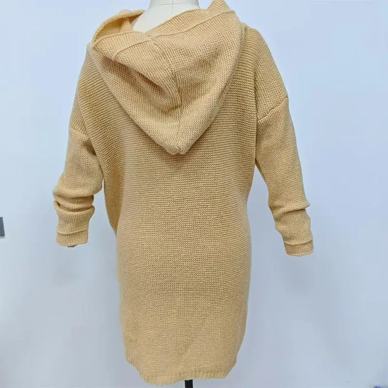 Cardigan à capuche long pour femme, manteau en tricot adt, grande taille, vêtements féminins, vintage américain, automne, hiver