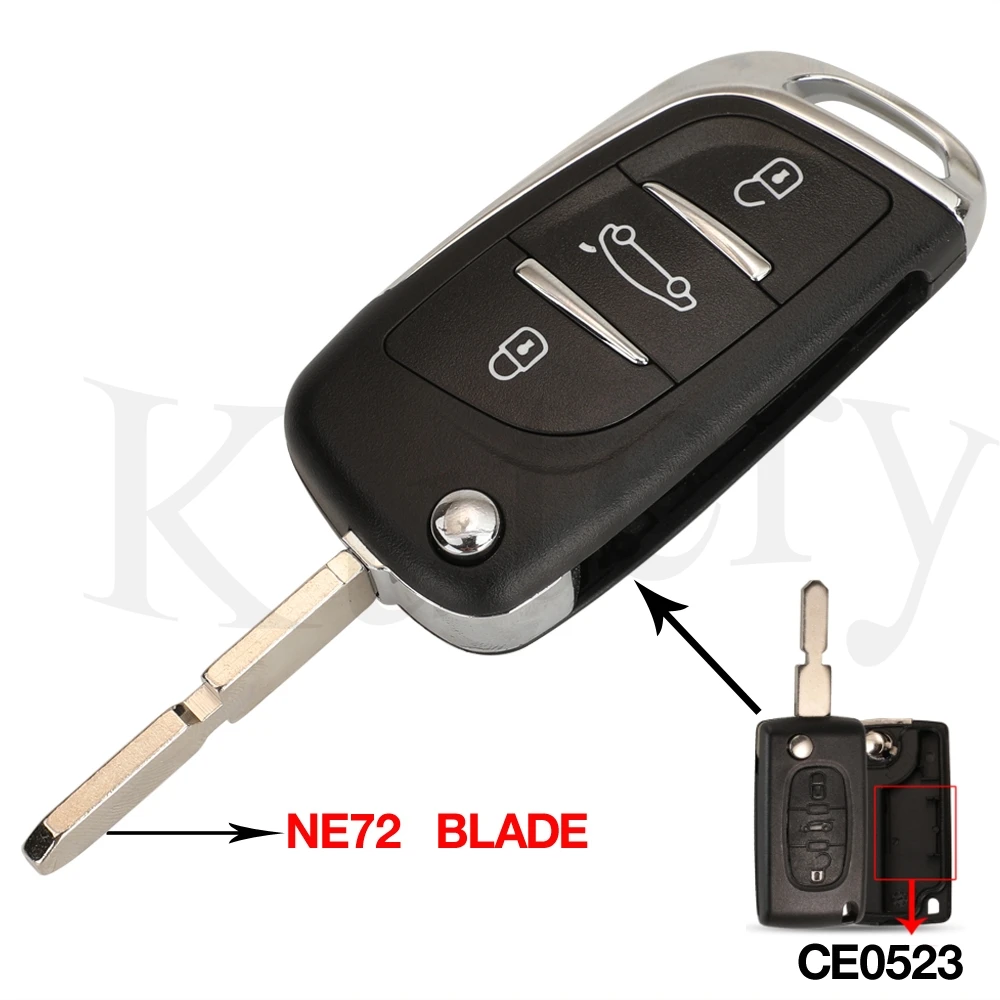 jingyuqin 3 Buttons Upgrade Remote Folding Flip Car Key Shell Cover With NE72 Blade CE0523 For Peugeot 607 2004-2010 Replacement