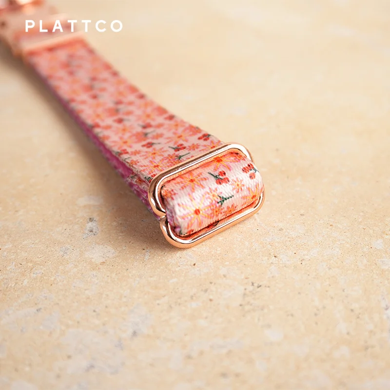 PLATTCO unique design dog collar print PINK LILY pattern with high-quality rose gold buckle 5 size PDC301RG