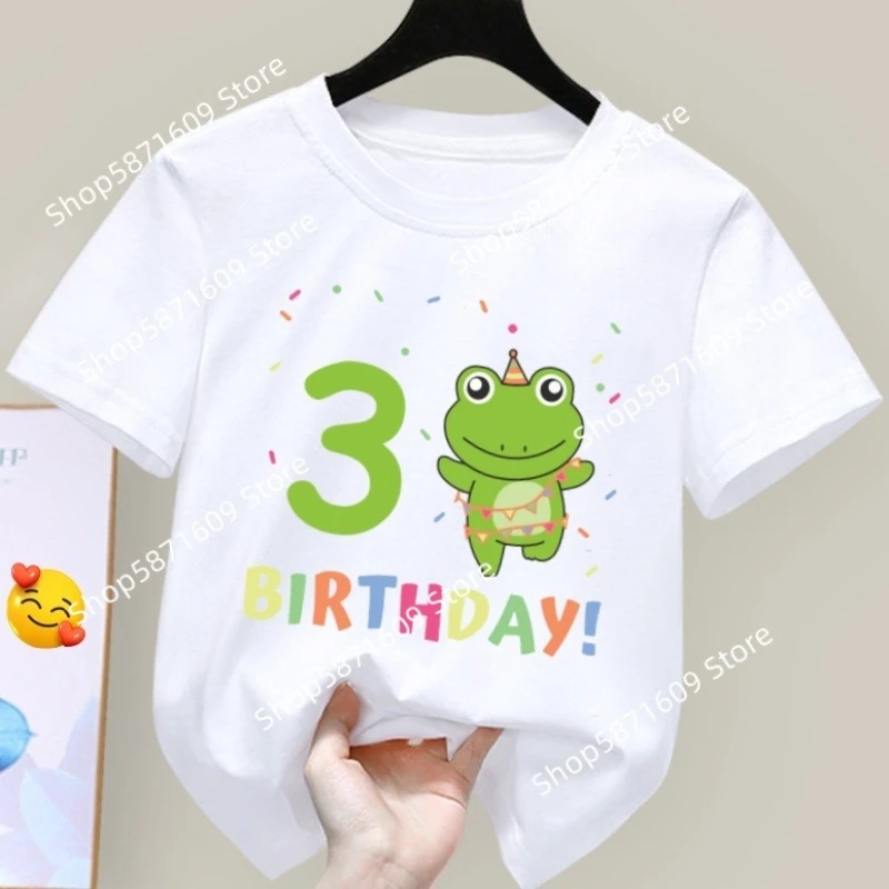 Frog Birthday Theme Children's T-shirt Size 1 2 3 4 5 6 7 8 9 10 Year Old Boy and Girl Cute Short Sleeve Top