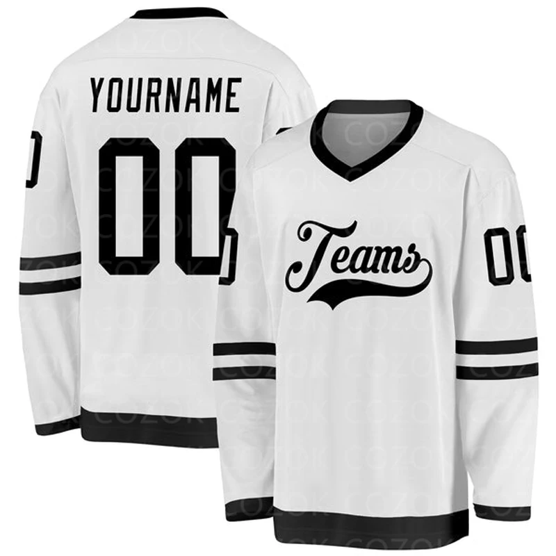 Custom White Black Hockey 3D Print You Name Number Men Women Ice Hockey Jersey Competition Training Jerseys