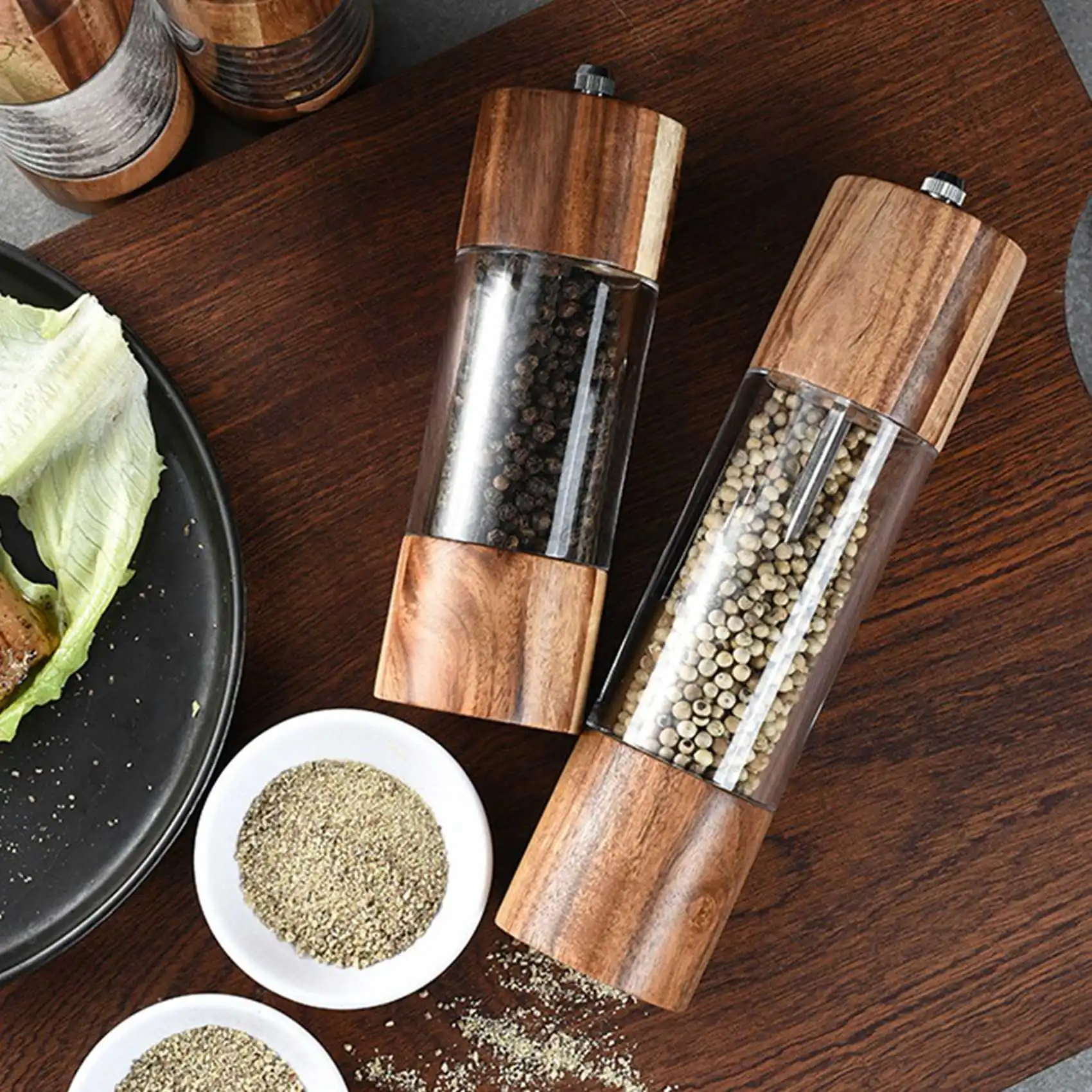AT29-3X Pepper Grinder Transparent Pepper Mill Salt Grinding Core Multipurpose Seasoning Bottle Cruet 6 Inches