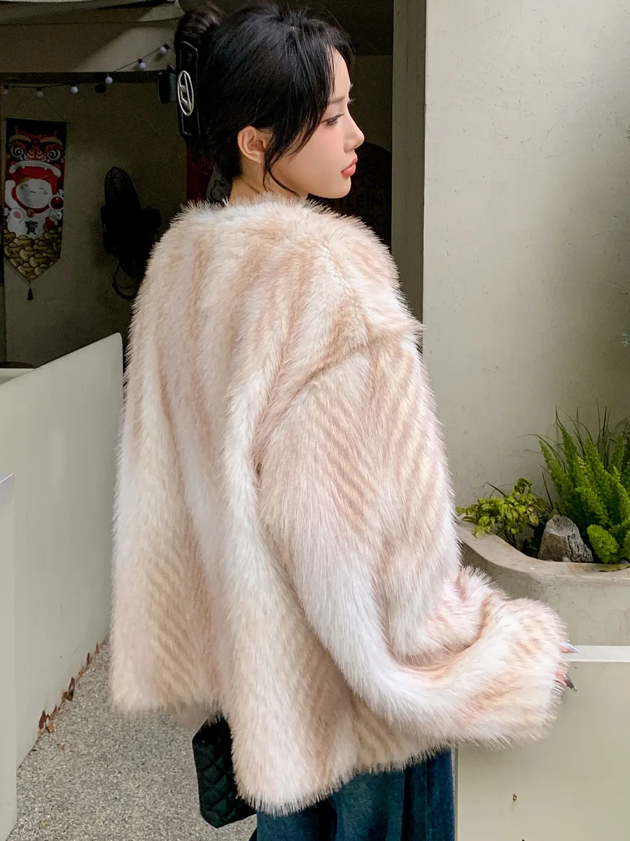 Kunstpelzmäntel für Damen, mit Baumwolle gefüttert, schmal geschnitten, Nachtclub, Ehefrau, Retro-Jacquard, geraffte Taille, Schnürung vorne, zart, schick, trendig