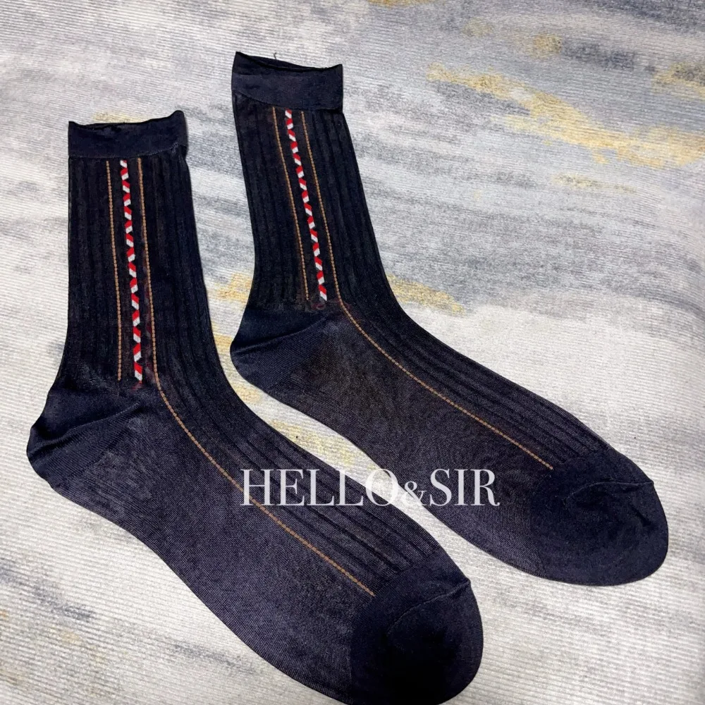 Sexy Blue Business Socks for Men High Quality Ultra Thin Sheer Formal Wear Suit Stockings Man Erotic Hombre Dress Tube Sock Gift