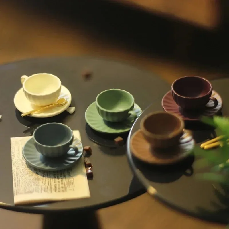 3 teile/satz 1/12 Skala Miniatur Simulation Puppenhaus Kaffee Tasse Mit Untertasse Löffel Küche Geschirr Für Puppe Zubehör Spielzeug
