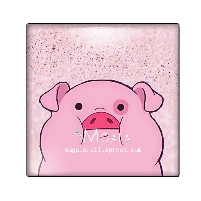 Cabochon de dessin animé cochon couleur rose, 10 pièces mélangées 12mm/20mm/25mm/30mm, photo en verre démo, arrière plat, résultats de fabrication