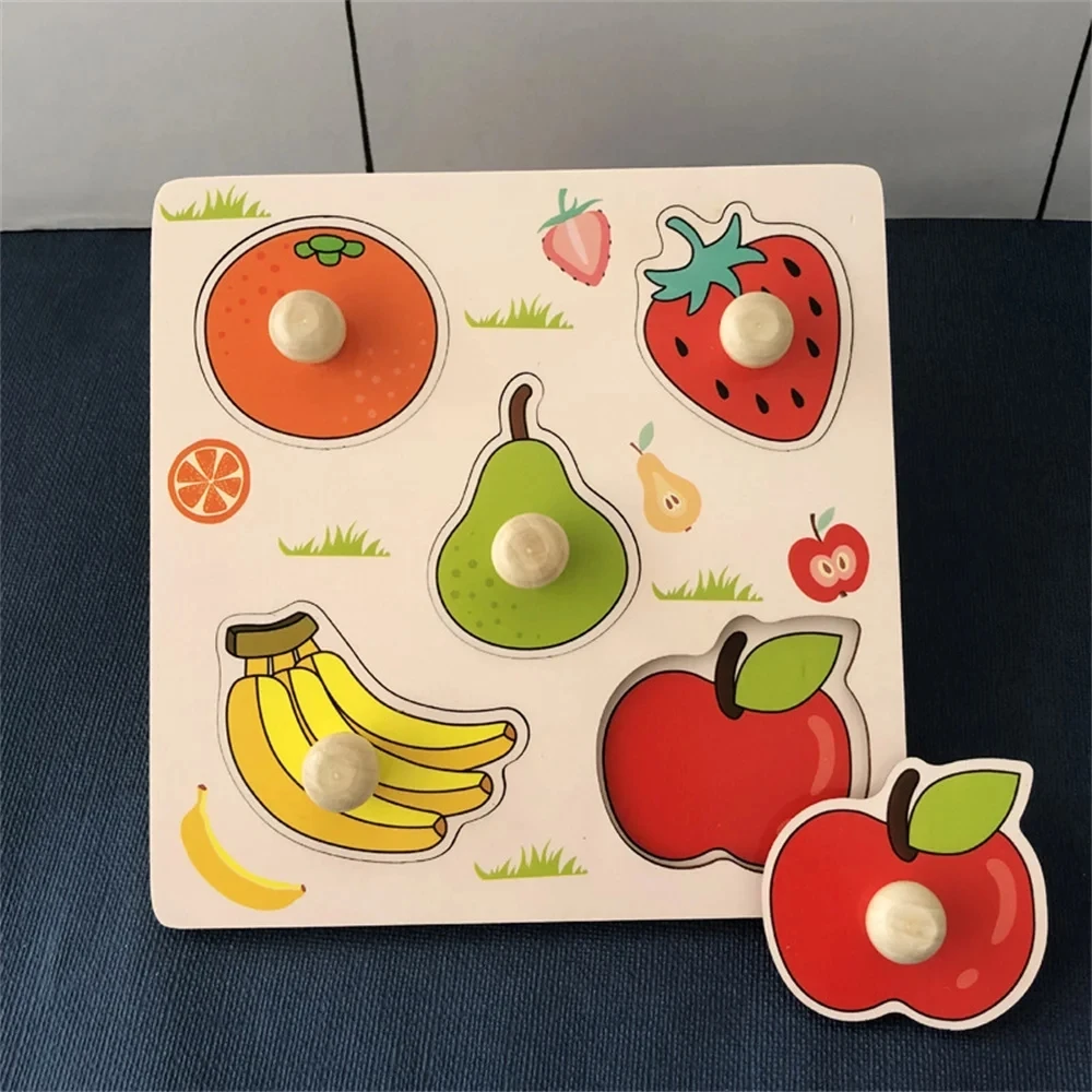 Children Hand Scratch 3D Wooden Board Baby Cartoon Montessori Early Education Farm Fruit Cognitive Puzzle Toy