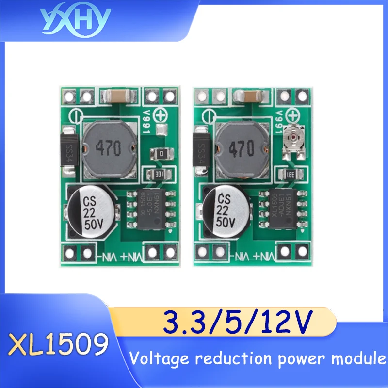 1pcs XL1509 DC-DC voltage reduction power module with 2A stable output, converting 5V - 40V to fixed 3.3V/5V/12V output voltages