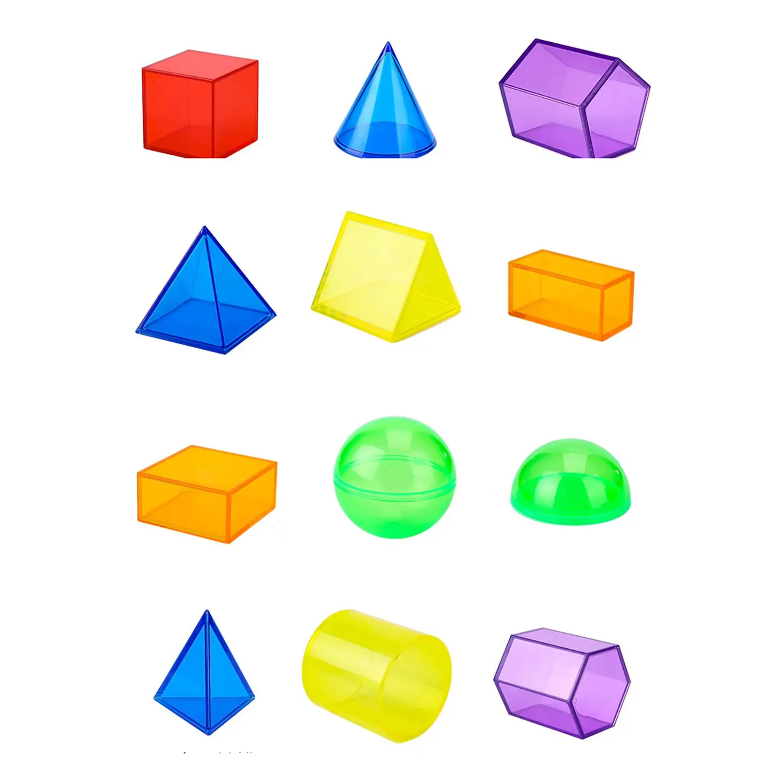 12 Pieces Geometric Solids Geometry Helper Transparent Pattern Blocks for Playroom