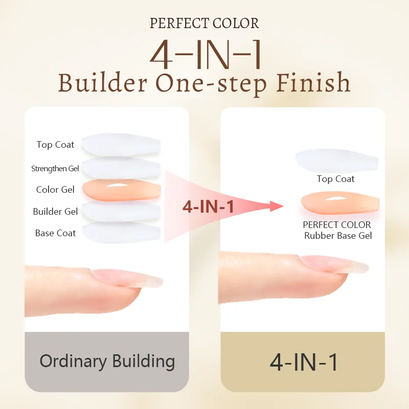 PERFECT COLOR Rubber Base Gel 105 12ml Peach Nude Builder Gel Sheer Apricot Pink Self Leveling Nail Strengthening Gel for Natural Nail Overlay UV LED Lamp Cure Long Lasting Manicure