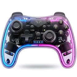 Controller 7039 for Switch With RGB Lights,Turbo,Wake-up Function,Supports Multi-Platform&App Control,Transparent GamePad