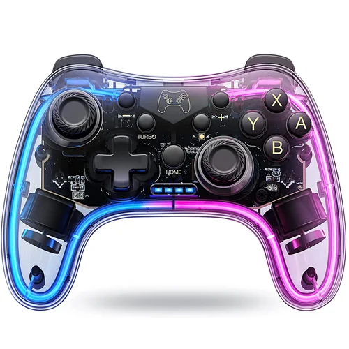 Imagen 1 del producto Controlador 7039 para interruptor con luces RGB, Turbo, función de despertador, compatible con multiplataforma y Control de aplicaciones, GamePad transparente
