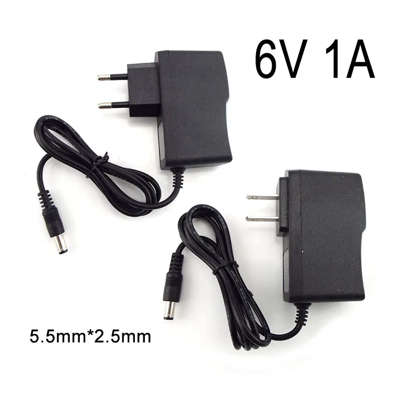 AC DC 100V-240V 6V 1A Power Supply Adapter Charger Converter Transformer CCTV Camera LED Strip Lamp 5.5mm*2.5mm