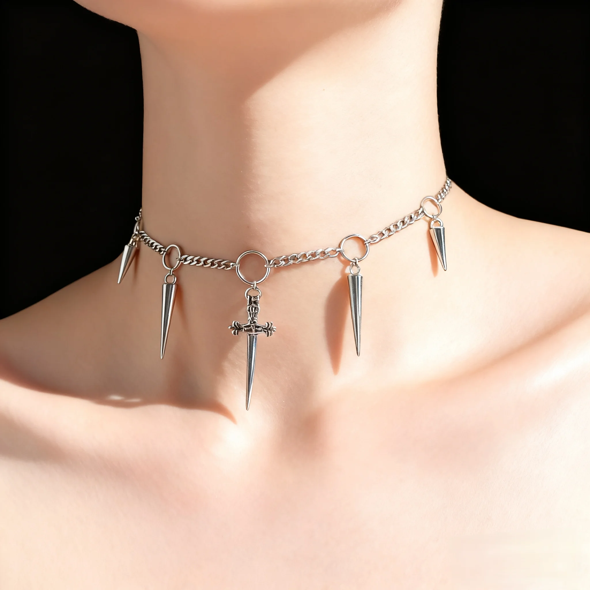 Silver Y2K Punk Cha…