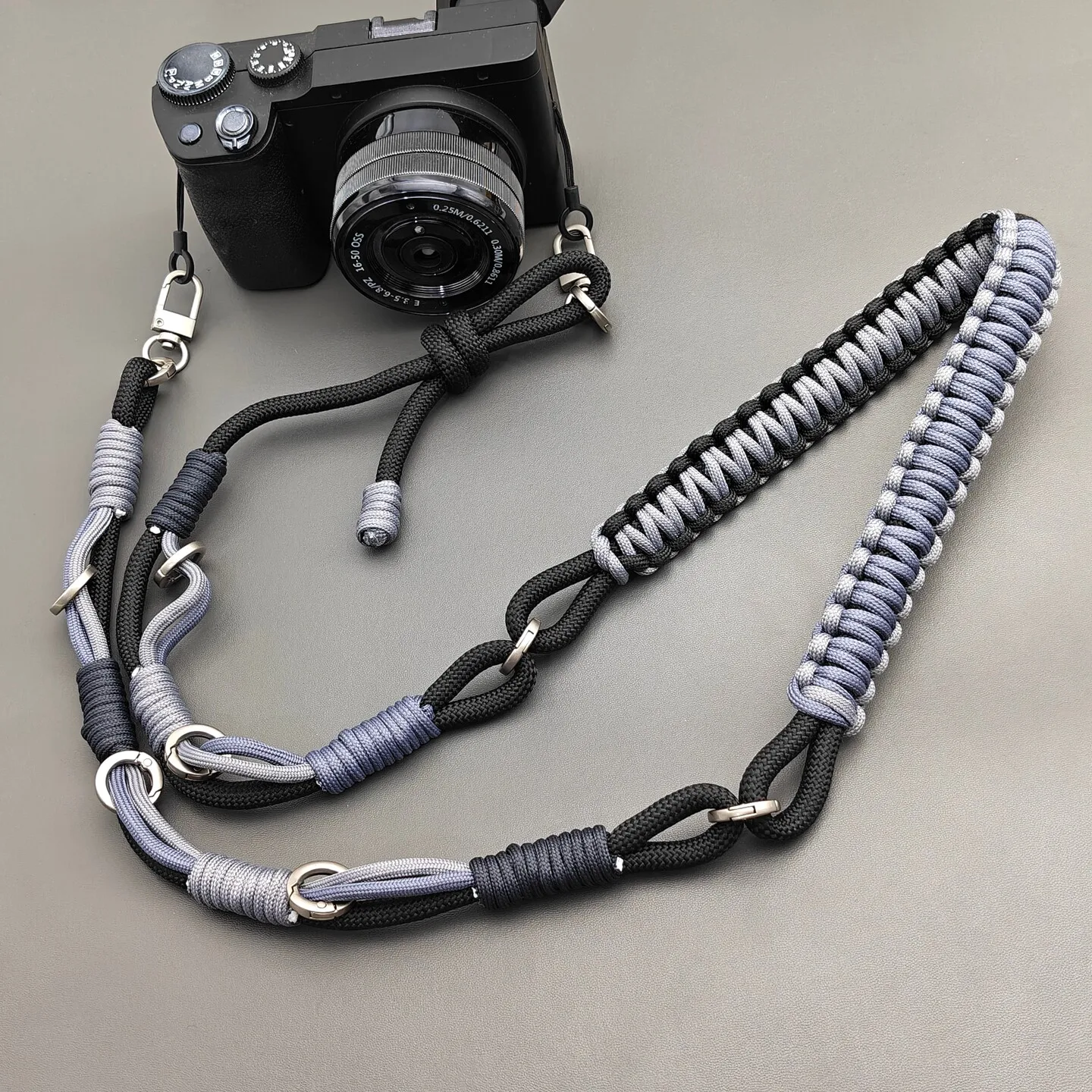 Black DIY Hand-braided Paracord Bag Strap Outdoor Multifunctional Anti-lost Adjustable Camera Phone Lanyard Shoulder Strap