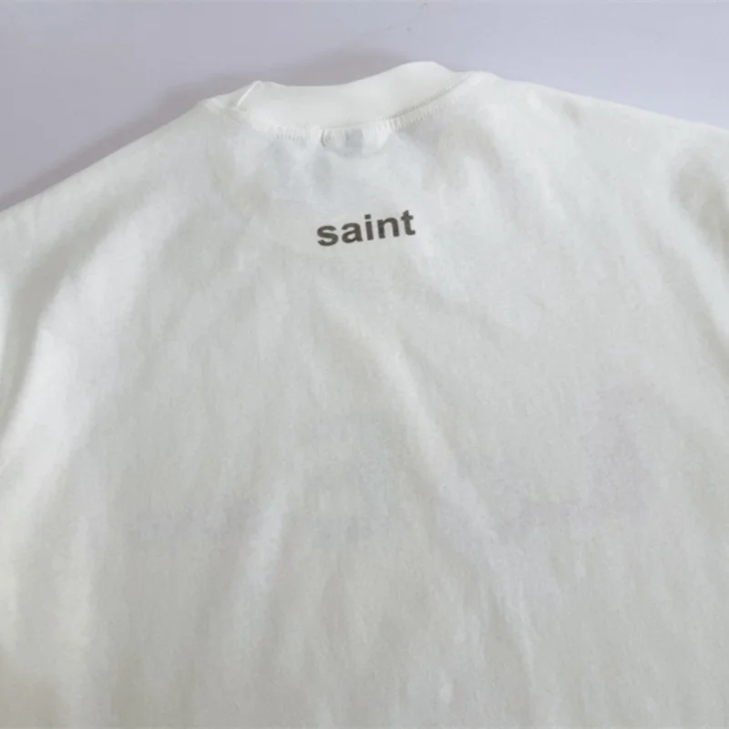 Streetwear Loose Fashionable Colorful Letter Print T-Shirt Saint Cement White Men Women Cotton Premium Quality Tops T Shirt