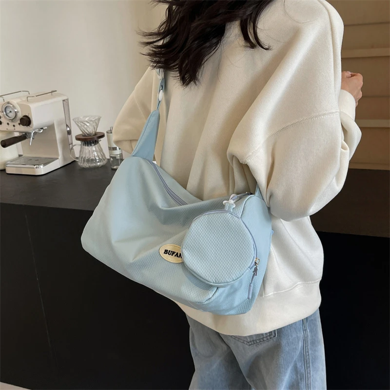 High Quality Nylon Woman's Shoulder Bag Solid Zipper Crossbody Bags for Women Daily Simple Female Casual Underarm Satchels Bag