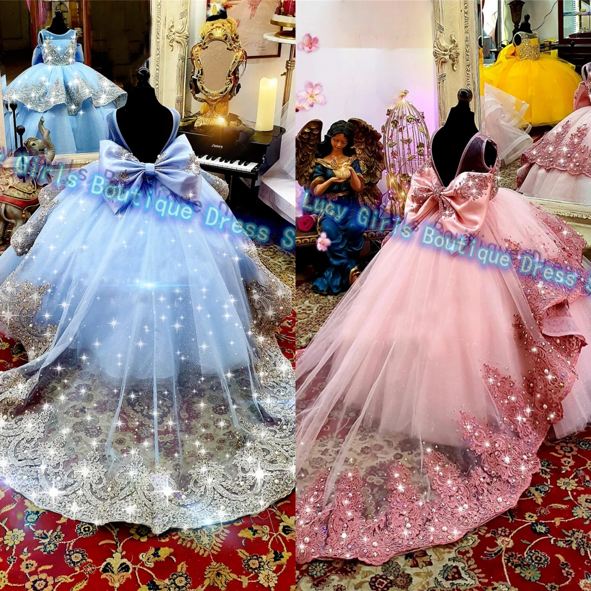 Robe de gala personnalisée pour enfants, robe de demoiselle d'honneur rose vif pour mariage, fête d'anniversaire, robe de reconstitution historique de princesse pour petites filles