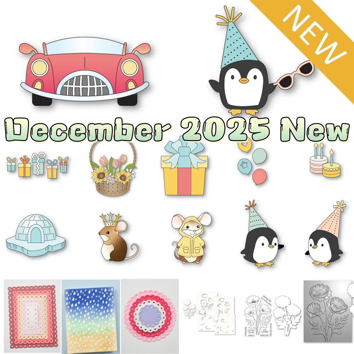 

2026 Spring Basket Bouquet Flower Gifts Penguin Metal Cutting Dies Clear Stamps Stencil Hot Foil For DIY Scrapbook Decoration