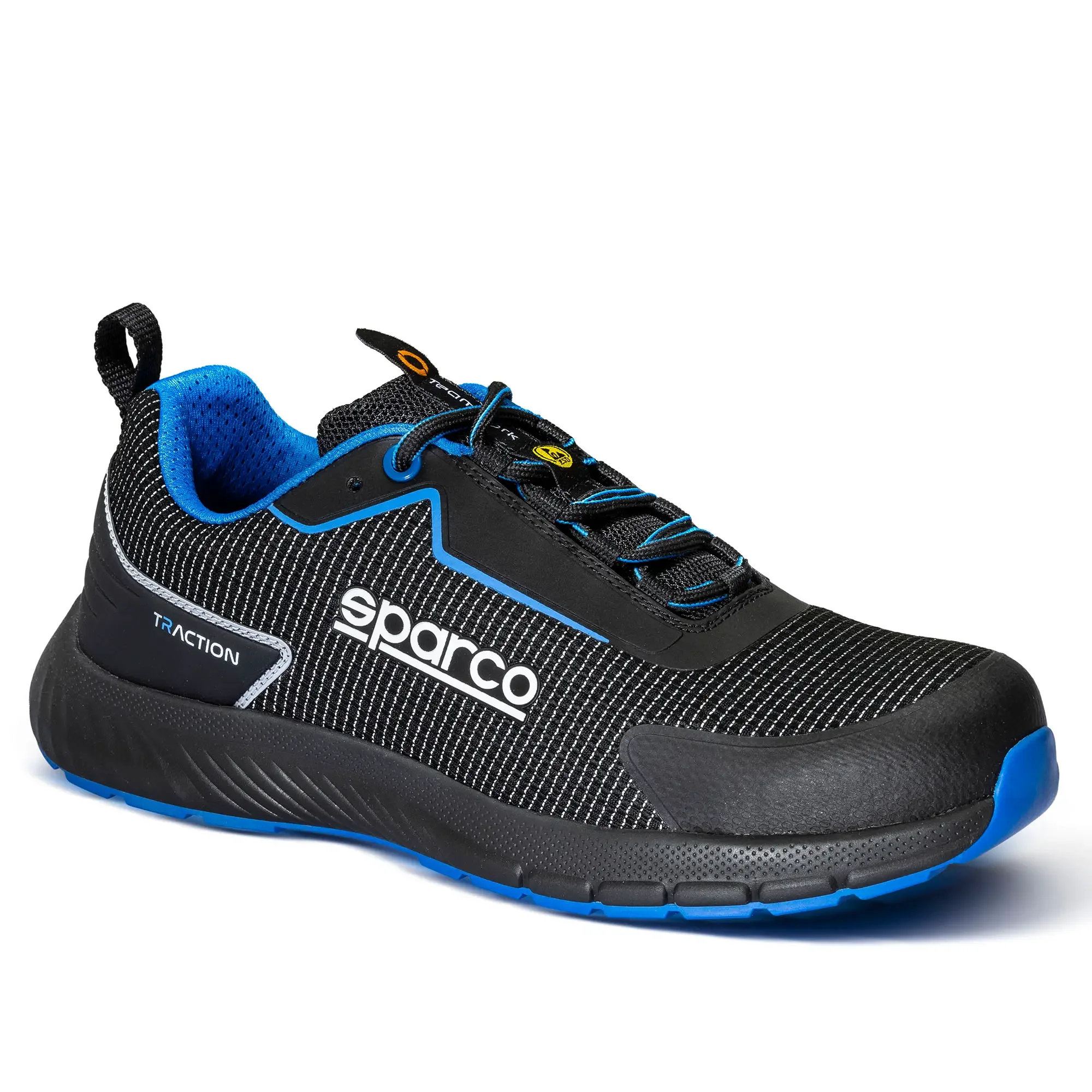 Calzado de seguridad SPARCO TRACTION SUZUKA ESD S1PS SR FO HRO, zapatilla de trabajo tipo deportiva, flexible y ligera, puntera resistente a los golpes y libre de metal, suela antideslizante y anti-perforación. Consultar talla en descripción.