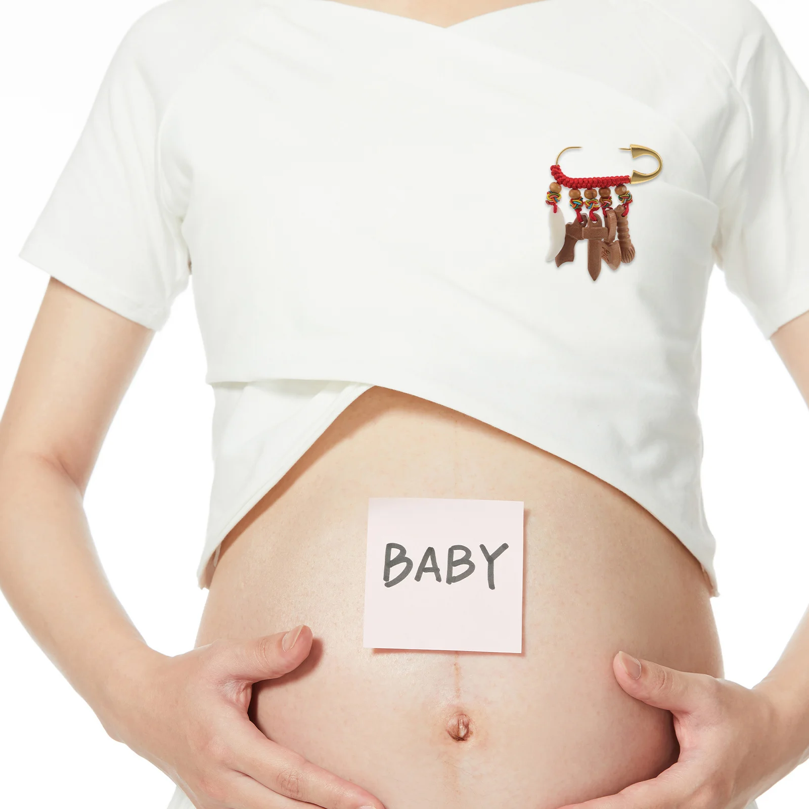 

Safety Pin Brooch Red String Peach Wood Clothes Fix Pin Chinese Lapel Diaper Brooch Pins for Clothes Peace