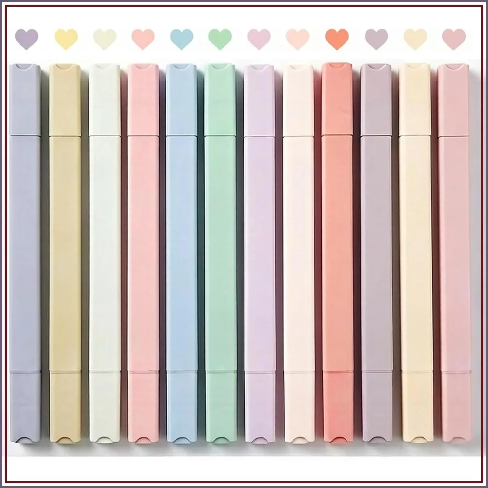 

12Pcs Pastel Highlighters Set - No Bleed, Double-Ended for Journaling & Office