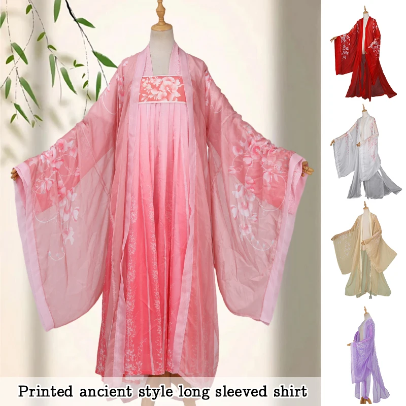 Chinese Hanfu Cardigan Floral Chiffon Cloak Coat Classical Folk Dance Clothes Cosplay Stage Costume Chinese Ancient Costume