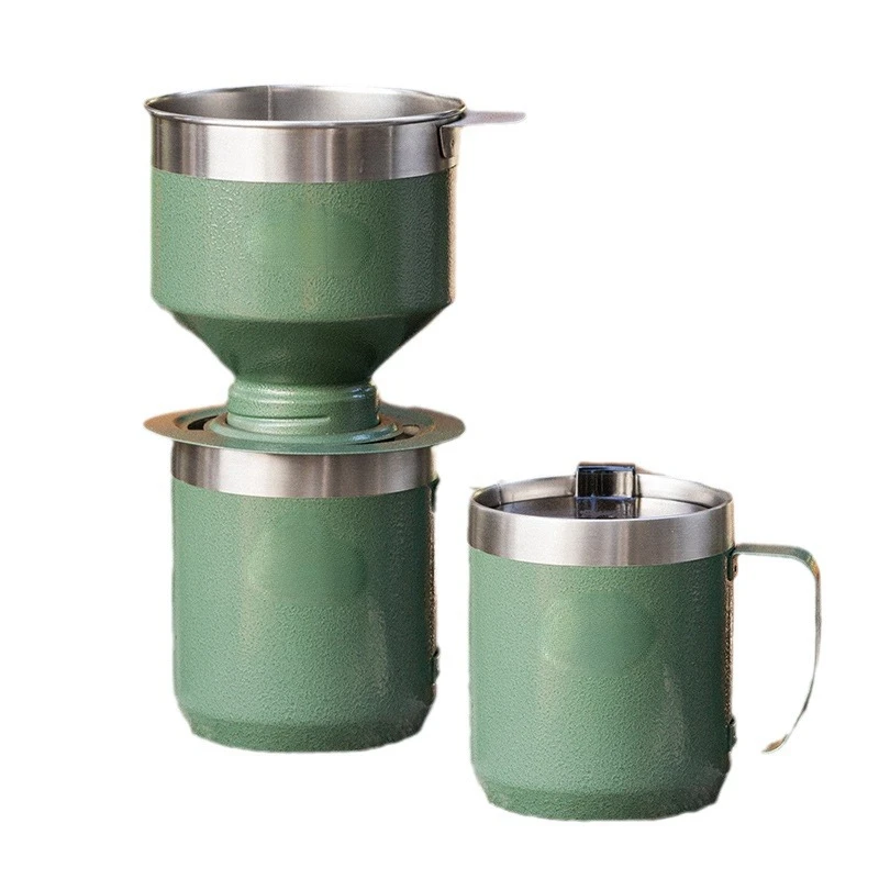 304 stainless steel outdoor coffee pot, insulated filtering water cup, household filter free paper hand flushing set