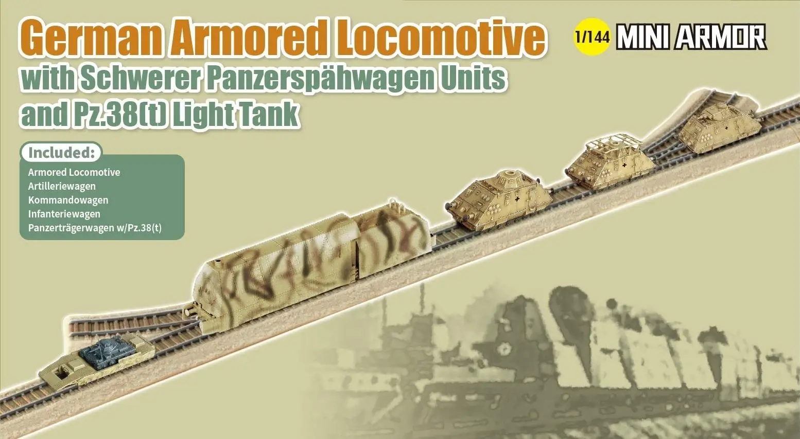 Dragon 14151 1:144 scale German Armored Locomotive with Schwerer Panzerspahwagen and Pz.38(t) Light Tank