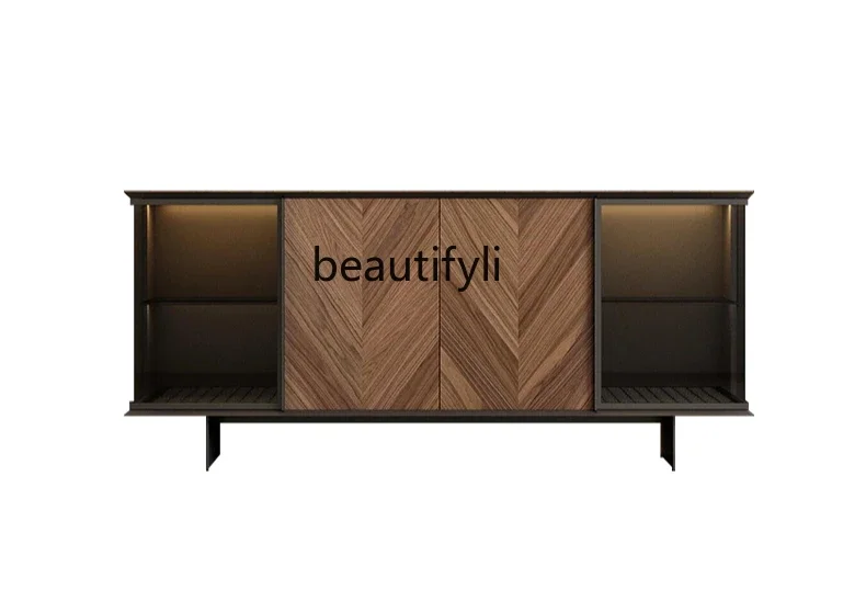 

Italian solid wood restaurant wall side cabinet modern minimalist entrance entrance table glass cabinet