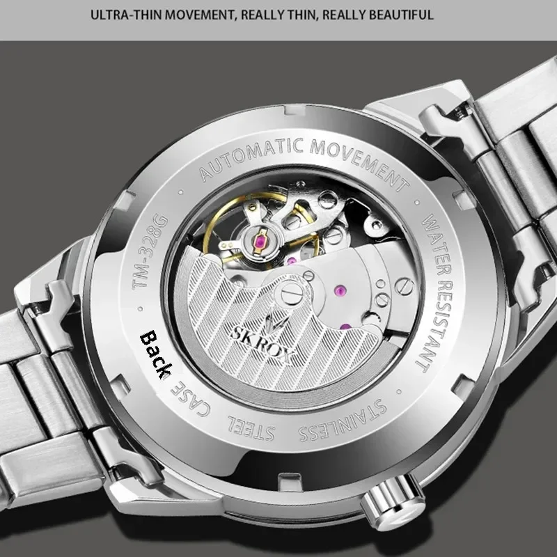 Wysokiej klasy luksusowe marki Szkieletowy mechanizm automatyczny ze stali nierdzewnej Męski zegarek Mechaniczne klasyczne eleganckie zegarki na rękę dla mężczyzny