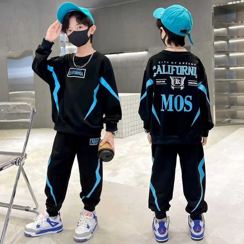 Kids Clothes Boys Spring Pullover Top & Sport Pants 2 Pieces Suit Teenage Boy Trendy Letter Tracksuit Sweatshirt Outfit