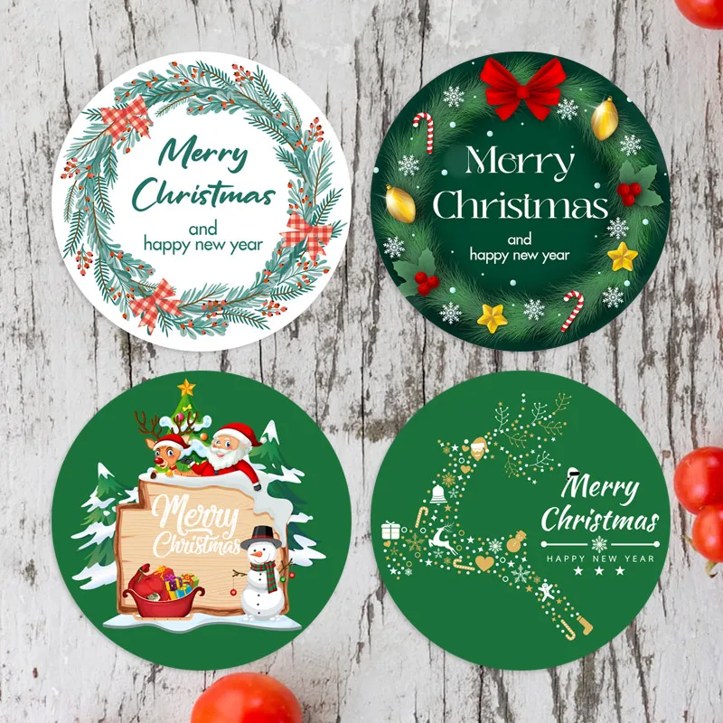 Christmas Stickers Merry Christmas Card Envelope Seals Gift Tag Custom Baby Shower for Kids Christmas Holly Wreath Stickers Set