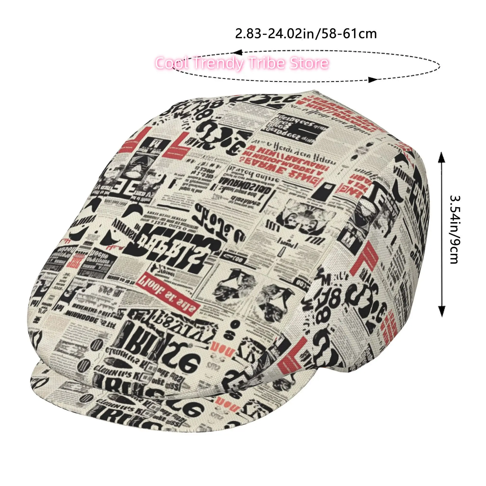 1pc of Vintage Newspaper Design Full-Face Beret, a Stylish Newsboy Cap Suitable for Both Genders, Perfect for Outdoor Sports, Ca