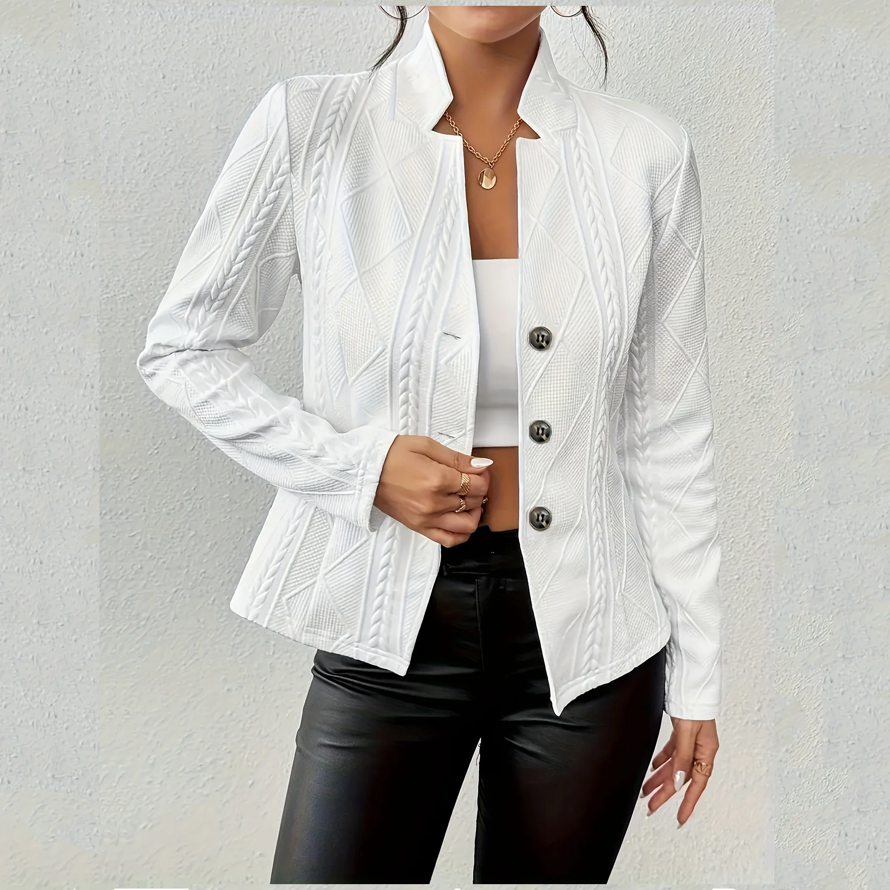 Frauen Blazer Jacke Anzug Mantel Einreiher Stehkragen Schlank Oberbekleidung Temperament Büro Dame 2025, Frühling Vintage Tops – Detail 3