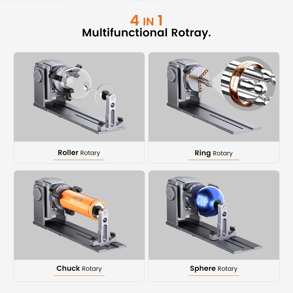AlgoLaser Laser Engraver 4‑in‑1 Rotary Kit Y‑Axis Rotary Roller Chuck Ring Sphere Module 180° Angle Adjustment for Cups Bottles Rings Spherical Objects AlgoLaser Accessory