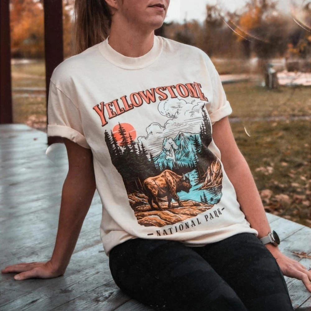 Vintage Yellowstone National Park TShirt Retro US Parks Tee Shirt Trendy Granola Girl Top Gorpcore Boho Forestcore Clothing