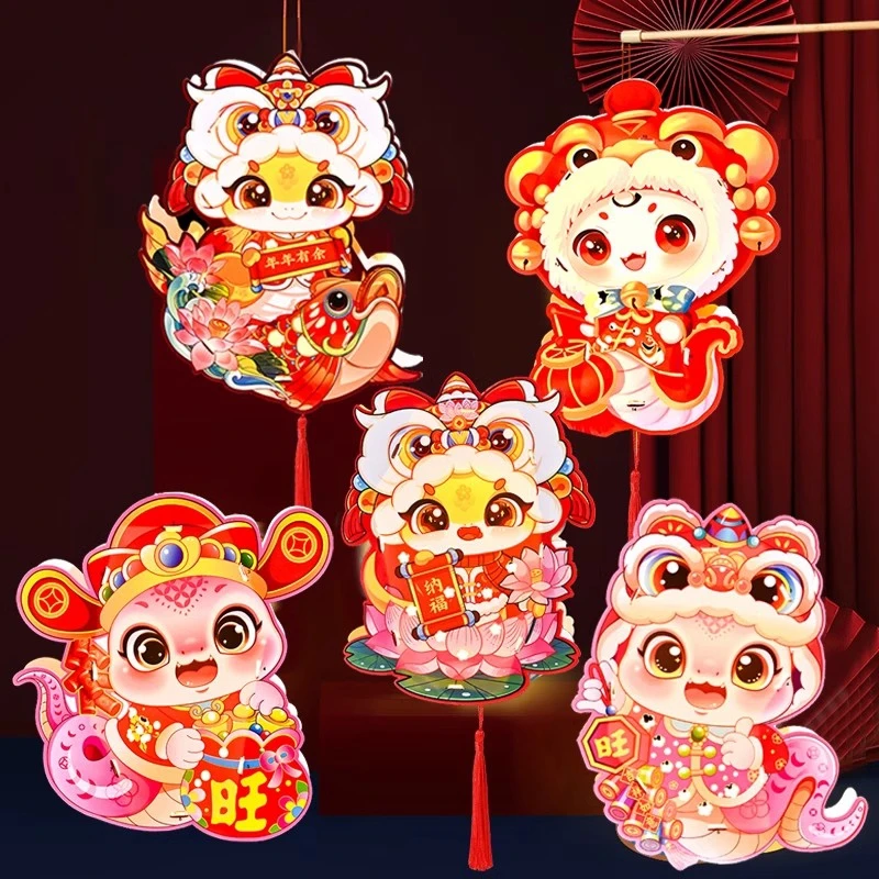 New Year Lantern DIY Material Package Cartoon Snake Year Handmade LED Chinese Lamp Traditional New Year Decoration Supplies