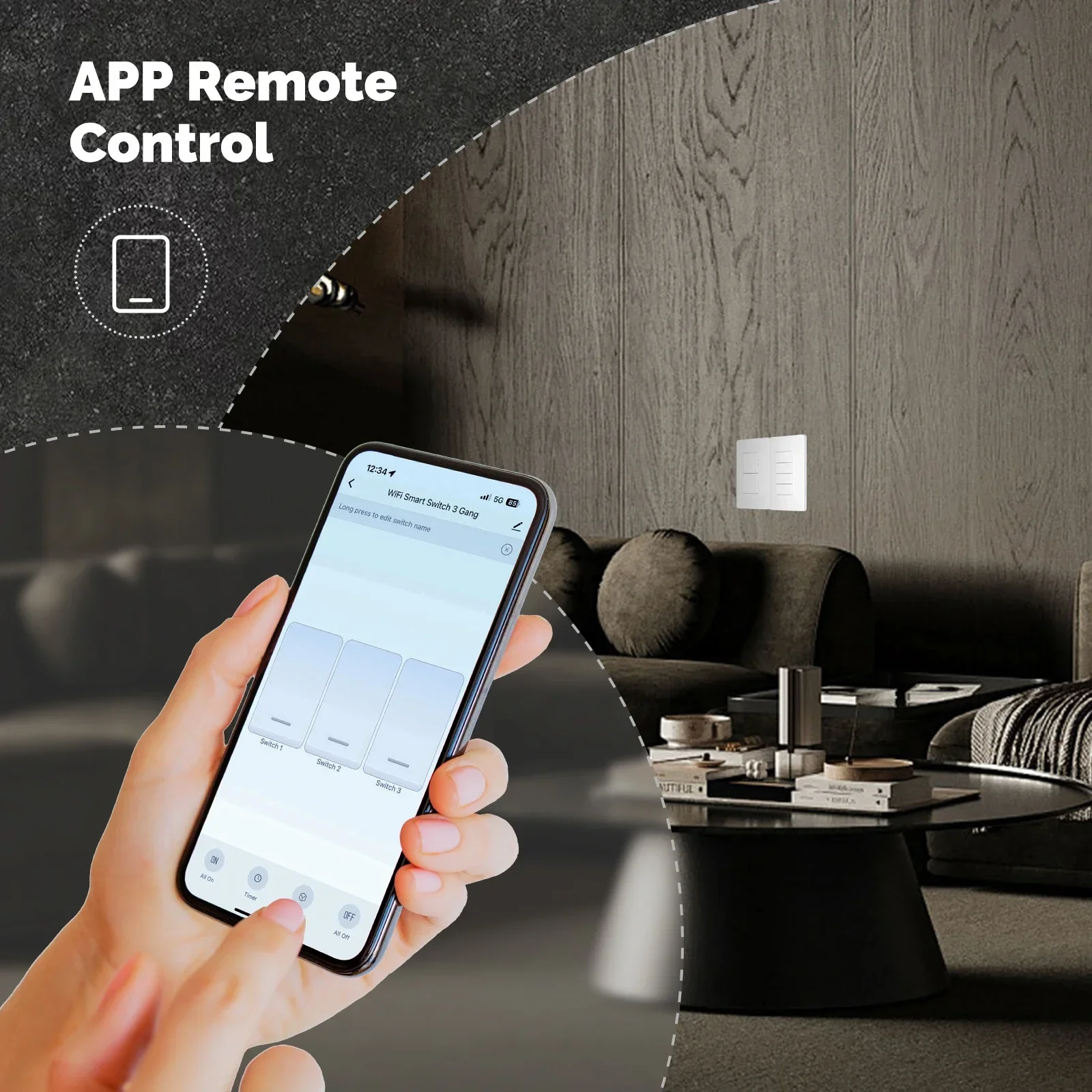 MOES Tuya Wi-Fi Smart Button Wall Switch (US Single-Live/Neutral Wire),Work with Alexa and Google Home,No Neutral Wire Required