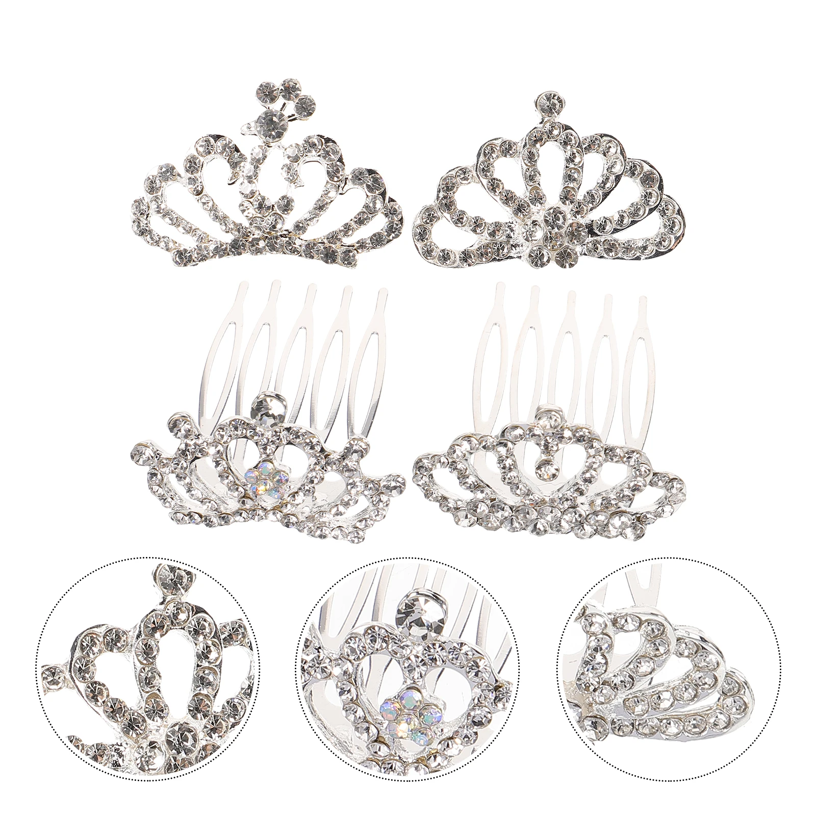 

4pcs Girl Mininature Tiara For Party Birthday Prom Lightweight Rhinestone Kids Comb Fairy Headdress Crown Hair Comb Small