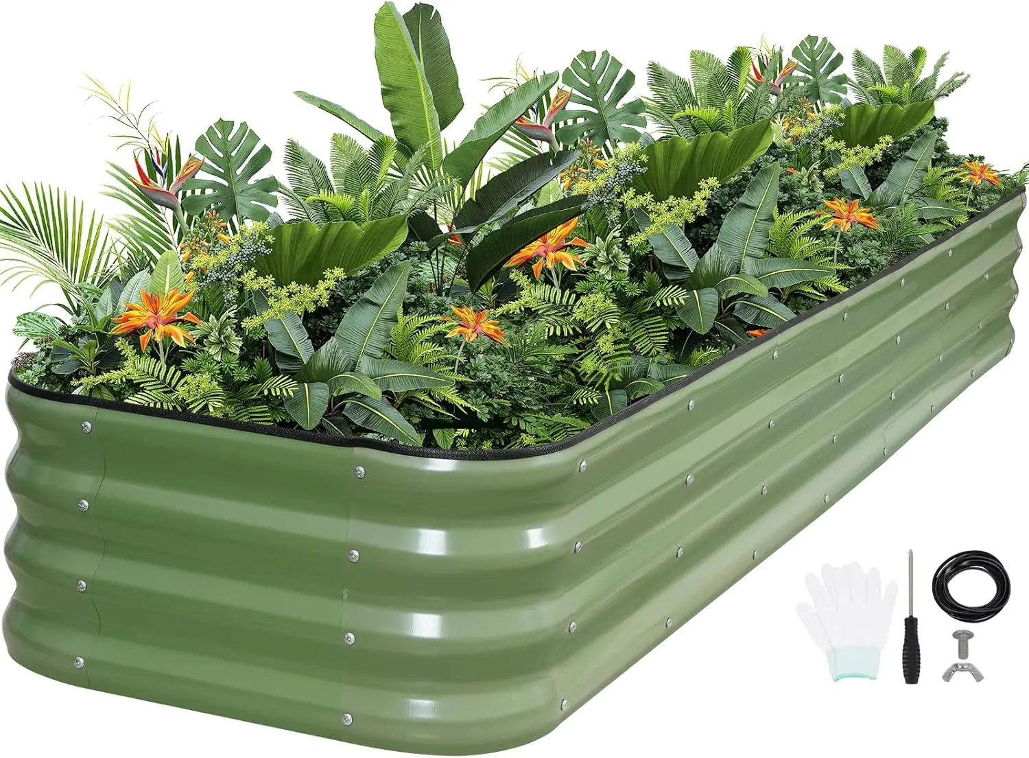 

5-in-1 Adjustable Raised Garden Bed Kit, Galvanized Planter Box for Vegetables, Flowers, 12in Tall, Outdoor Metal Raised Bed