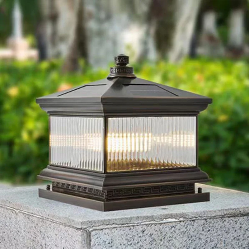 SOFITY Outdoor Solar Post Lamp Vintage Creative Chinese Brass  Pillar Light LED Waterproof IP65 for Home Villa Courtyard image 4