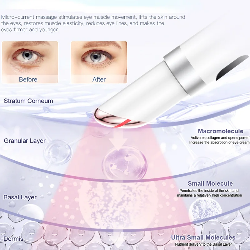 Masajeador de ojos EMS electrónico, compresa caliente para la piel del ojo, Lifting de arrugas, vibración antienvejecimiento, masaje térmico, terapia de luz relajante