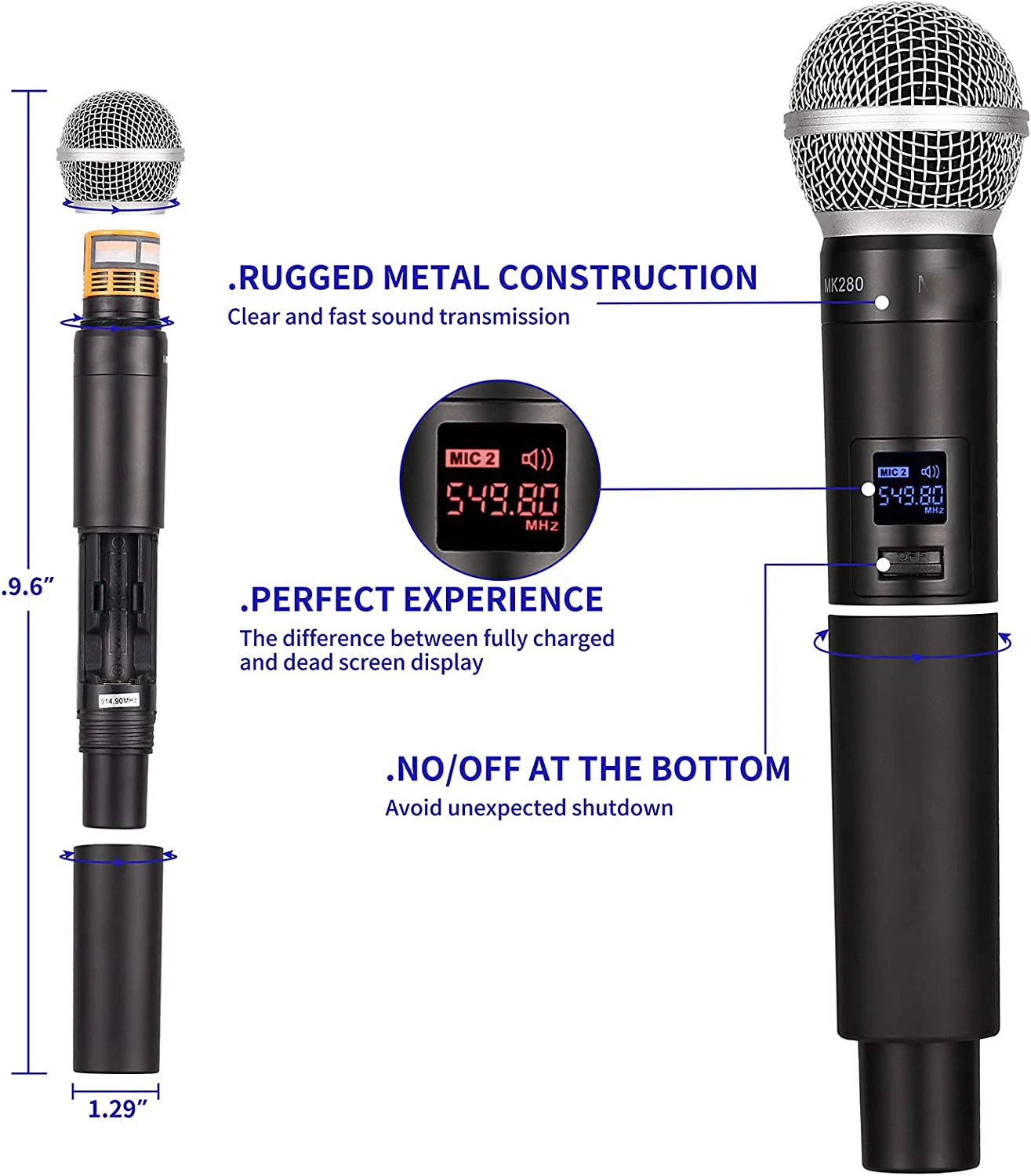 Microphone sans fil professionnel pour système UHF, 8 canaux