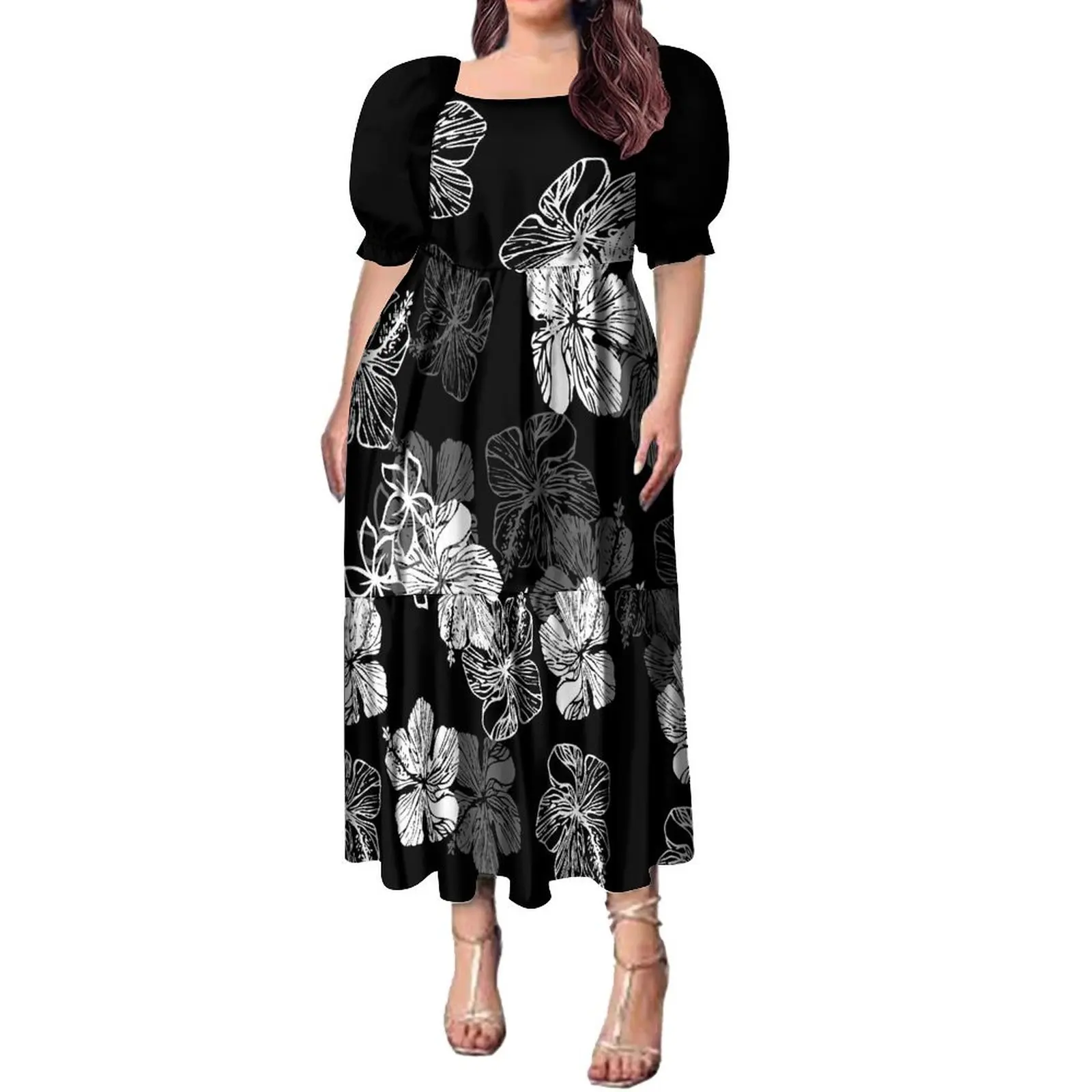 

Stylish Women'S Puffy Sleeve Dress Polynesian Tribe Custom Pattern Hawaiian Dinner Gown Plus Size Fluffy Dress